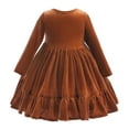 thumbnail image 3 of IBTOM CASTLE Toddler Kids Girls Velvet Dress Ruffle Long Sleeve Christmas Party Wedding Evening Birthday Holiday Pageant Dresses Fall Winter Clothes 18-24 Months Coffee, 3 of 8