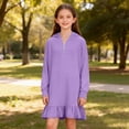 thumbnail image 6 of BLTIBY Girls Dresses Hoodies Long Sleeve Quarter Zip Casual Cute Ruffle Hem Mini Sweatshirt Dress Purple 7-8 Years, 6 of 9