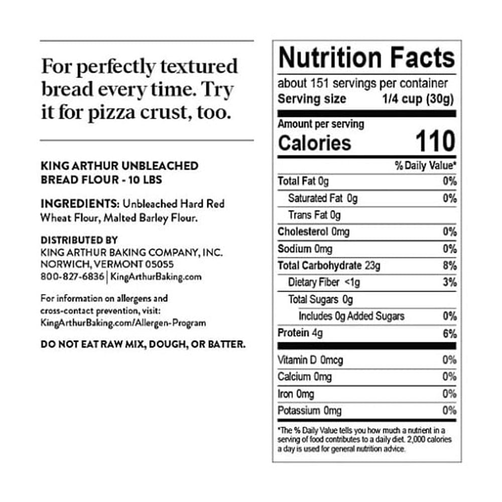 King Arthur Baking Company Non-GMO Project Verified Unbleached Bread Flour, 10 lb Bag