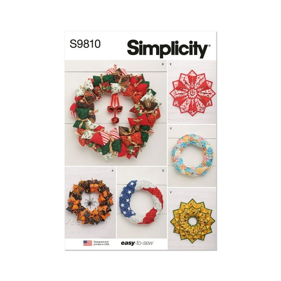 Simplicity Seasonal and Holiday Décor Wreaths Sewing Pattern Kit, Design Code S9810, 12" to 21" D, Multicolor C36