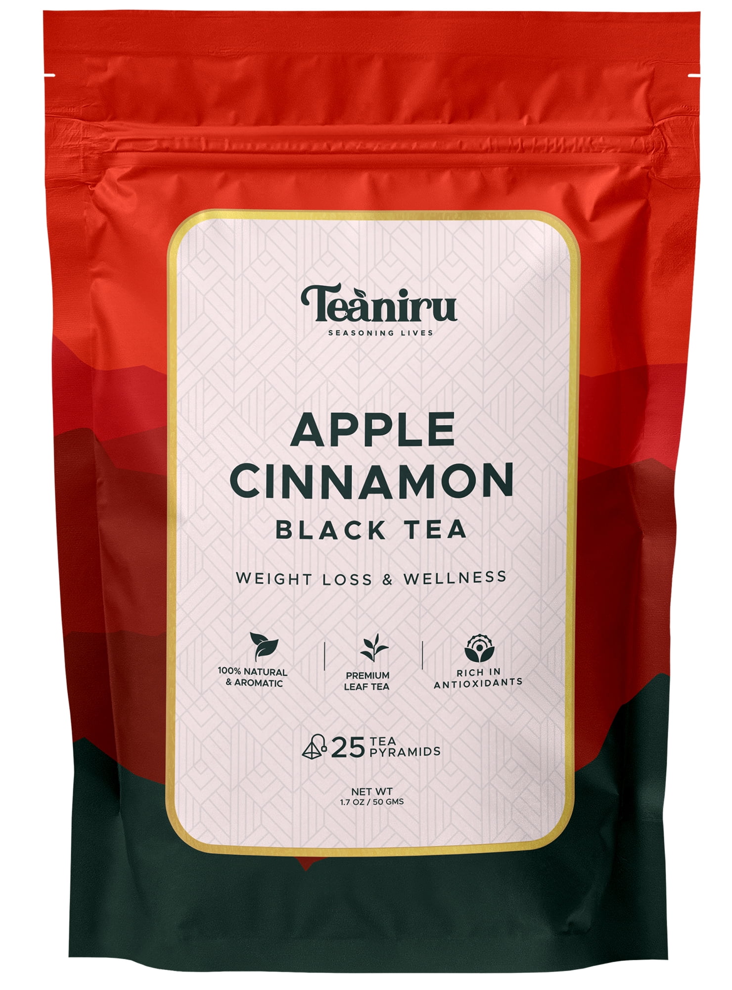 Teaniru, Apple Cinnamon Black Tea 25 Pyramid Tea Bags Fruit & Spicy
