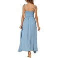 thumbnail image 3 of Vestido Smocked Inspire Chic para Mujer con Cuello Cuadrado, Estilo Boho, Tirantes Espagueti, Largo, Azul, Talla L, 3 of 6