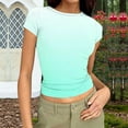 thumbnail image 2 of Htigea Womens Summer T Shirts Ribbed Knit Slim Fit Crop Tops Short Sleeve Tee Lightweight Gym Workout T-Shirt Mint Green S, 2 of 6