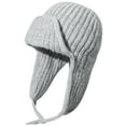 thumbnail image 4 of Women's Japanese Style Solid Color Knit Hat with Ear Flaps, Warm Winter Beanie with Tie Straps, Thickened Ribbed Cuff Hat, Soft Yarn Cold Weather Cap, Unisex Design - Grey, 4 of 4