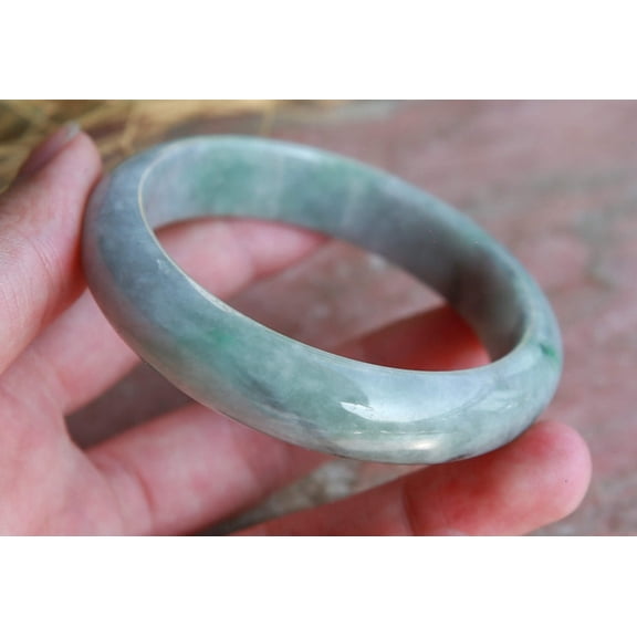 Certified Hand Carved Green Lavender Natural Myanmar Burma Grade A JADE Jadeite Circle Bangle Bracelet 58mm
