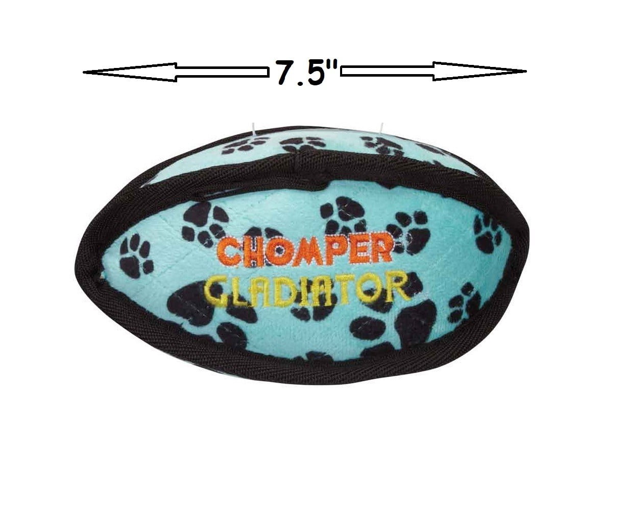 Tough Dog Toys Fetch Toss Tote 3 Layer Quilted Reinforced Plush Ballistic Mesh (7.5 Inch Blue Football)