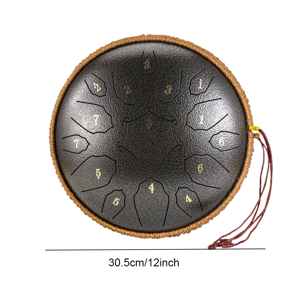Steel Tongue Drum 15 Note 12 Inch Percussion Instrument Handpan Drum C Key for Meditation Entertainment Concert Yoga with Travel Bag, Mallets, Music Book (Sand Color)