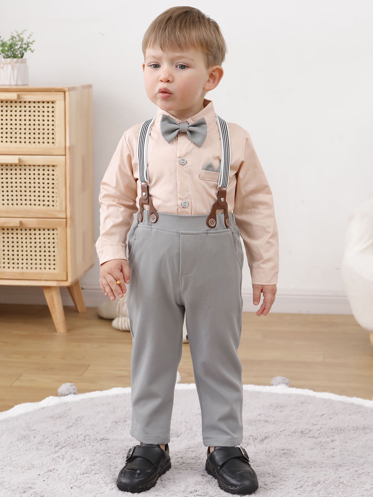 CARETOO Toddler Baby Boy Clothes Suit Gentleman Wedding Formal Dress Shirt Bowtie Suspender Pants