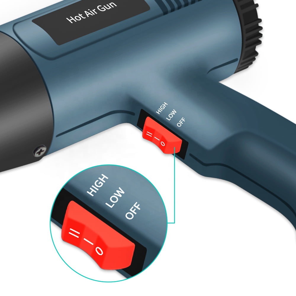 Heat Gun Dual Temperature Settings,2000W Hot Air Gun with 4 Metal Nozzle Attachments for Shrink Wrapping/Tubing