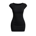 thumbnail image 6 of Stamzod Black Dresses for Women Summer Ruched Bodycon Mini Dress Cap Sleeve Party Beach Casual T Shirt Dress Black M, 6 of 7