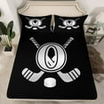 thumbnail image 2 of Homewish Kids Teens Ice Hockey Queen Sheet Sets 4-Piece for Boys Girls, Black Gray Monogrammed Flat Sheet, Sports Theme Queen Fitted Sheet, Microfiber, 2 of 7