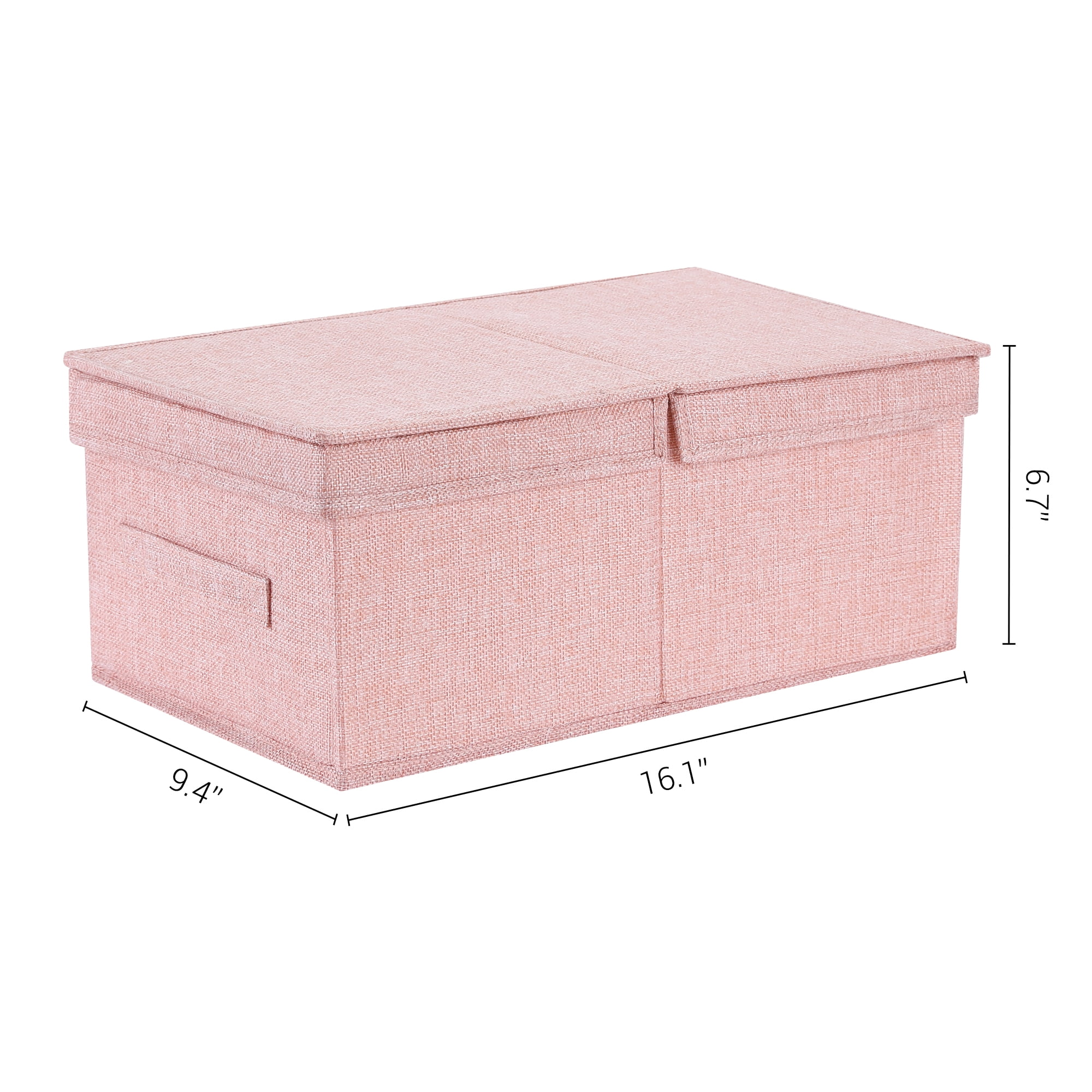 Unique Bargains Fabric Storage Bin Cube with Lid and Handle Pink 16*9.5*7in