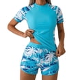 thumbnail image 2 of Warop Women's Two-Piece Swimsuit, Short Sleeve Printed Modest Surfwear, Swim Set for Beach and Pool Activities, 2 of 5