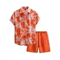 thumbnail image 3 of IWRICH Hawaiian Shirt Set for Men Short Sleeves Tropical Printed Shirts and Shorts 2 Piece Casual Button down Summer Beach Floral Outfits 18-Orange XL, 3 of 7