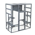 thumbnail image 4 of Imerelez Super-Large Outdoor Cat Catio, Wooden Cat House Enclosure with Insulated Cat Condo, Sun Panel Roof, 4 Platforms, Extra Rainproof Cover, Gray, 4 of 5