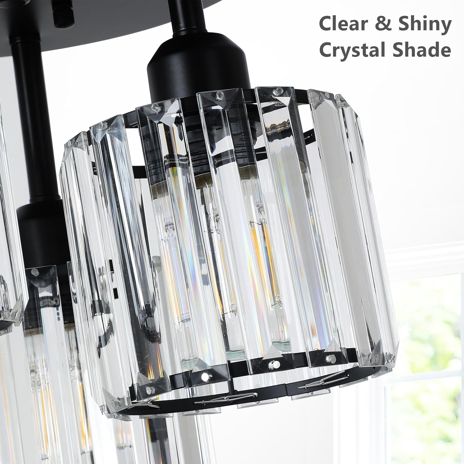 Semi Flush Mount Ceiling Light,3-Light Modern Close to Ceiling Light Fixtures,Kitchen Light with Clear Crystal Shades, Hallway Light Fixtures for Kitchen Entryway Bedroom Bathroom Foyer