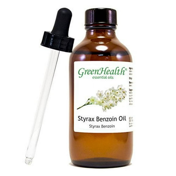 GreenHealth Styrax Benzoin – 4 fl oz (118 ml) Glass Bottle w/Glass Dropper – 100% Pure Essential Oil