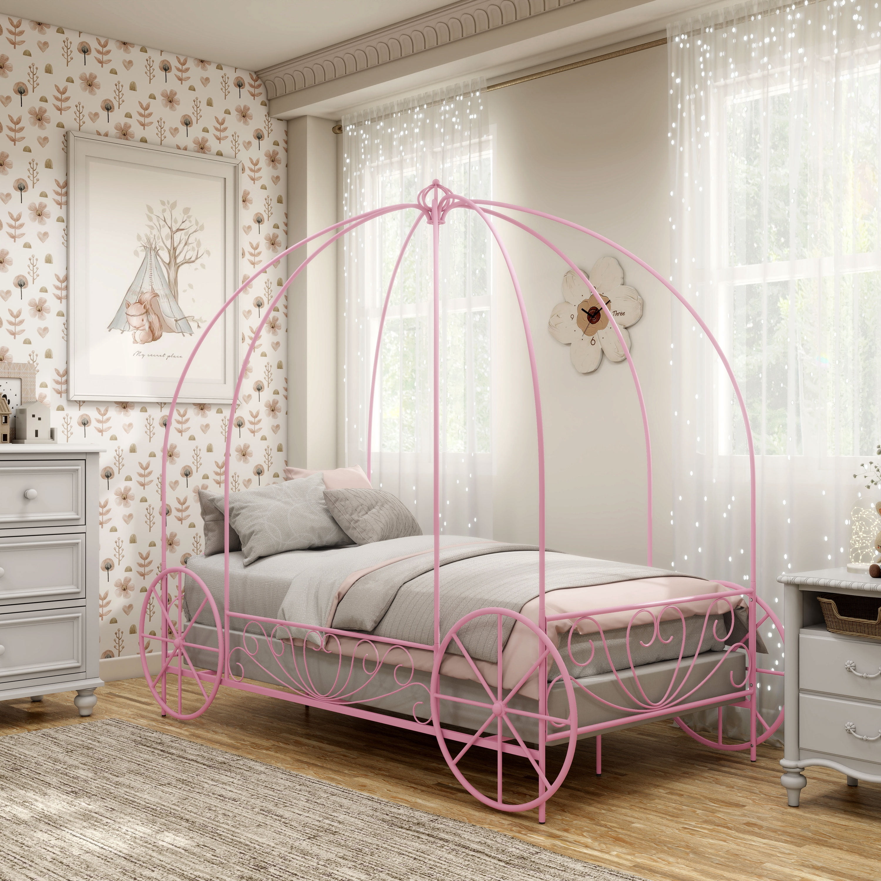 Furniture of America Carriage Kids Twin Metal Bed, Pink