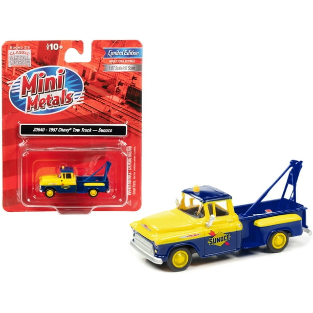 Diecast 1957 Chevrolet Stepside Tow Truck "Sunoco" Blue and Yellow 1/87