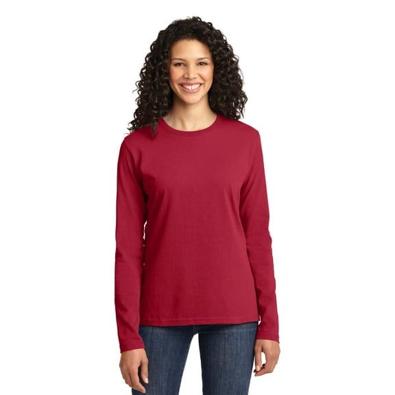 Port & Company Ladies Long Sleeve Core Cotton Tee. Lpc54ls , LPC54LS , Red , XX-Large