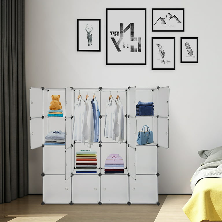 16-Cube Storage Shelves with Doors, Modular Book Shelf Organizer Units,  Plastic Clothing Storage Containers, Closet Cube Storage&Organizatier  Containers, for Bedroom/Living Room/Office, A1733 