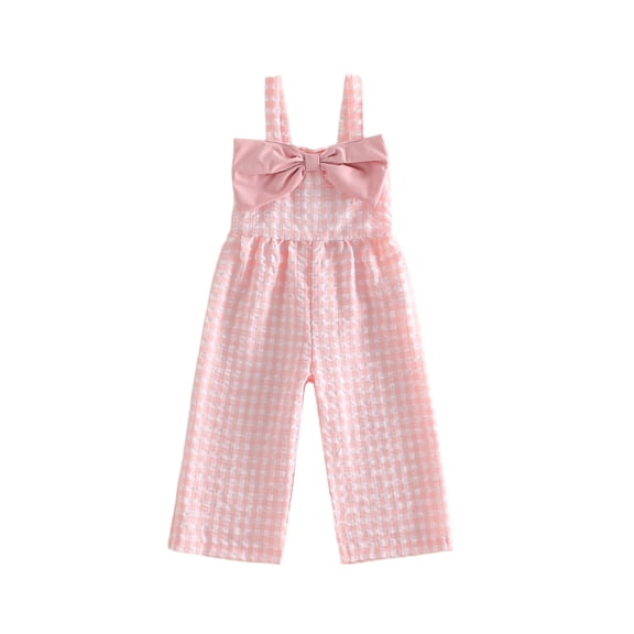BemeyourBBs Toddler Bbay Girl Summer Clothes Plaid Gingham Smocked Romper One Piece Jumpsuit Front Bowknot Strap Sleeveless Plaid Wide-Leg Pants Overalls Little Girl Summer Outfit