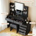 thumbnail image 4 of Makeup Vanity Desk with LED Mirror – 3-Color Lighted Makeup Table with 6 Drawers & 4 Open Shelves, Adjustable Lighting, Stool, and Built-In Charging Station, 4 of 8