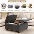 thumbnail image 4 of 32-Inch Large Storage Ottoman with Lift-Top Coffee Table, Button-Tufted Design & Wooden Legs, Oversized Footstool for Living Room Storage, Dark Grey, 4 of 8