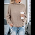 thumbnail image 4 of Suéter de Larga con Cuello Alto y Mangas Abullonadas para Mujer, de Color Liso, para Invierno y Otoño Caqui S, 4 of 7