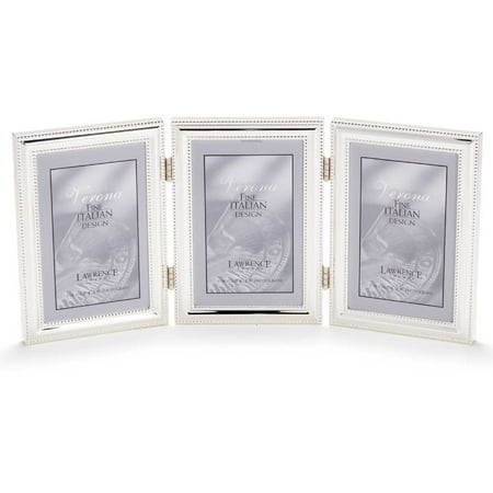 4x6 Hinged Triple (Vertical) Metal Picture Frame Silver-Plate with Delicate Beading