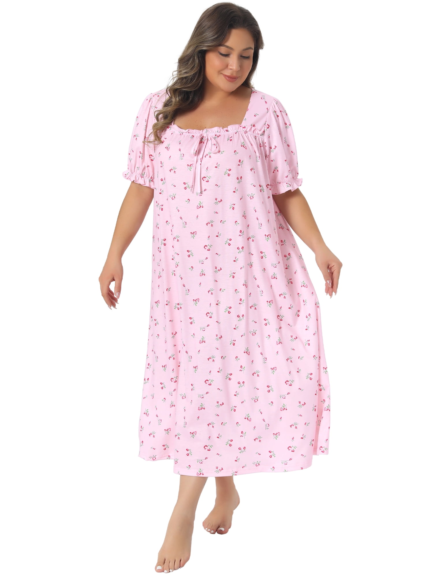DARING DIVA Women's Plus Soft Crew Neck Cute Cherry Ruffle Nightgown 1X Pink