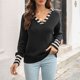 thumbnail image 4 of Gibobby Suéter de Cuello en V para Mujer, Suéteres de otoño para mujer, a rayas a la moda 2023, con cuello grande, túnica de punto(Negro,M), 4 of 5