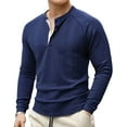 thumbnail image 2 of hlysgo Mens Waffle Henley Shirts Casual Long Sleeve Solid Color T-shirts Comfy Fall Winter Basic Tees Trendy Big Men's Pullover Clothes Navy S, 2 of 9