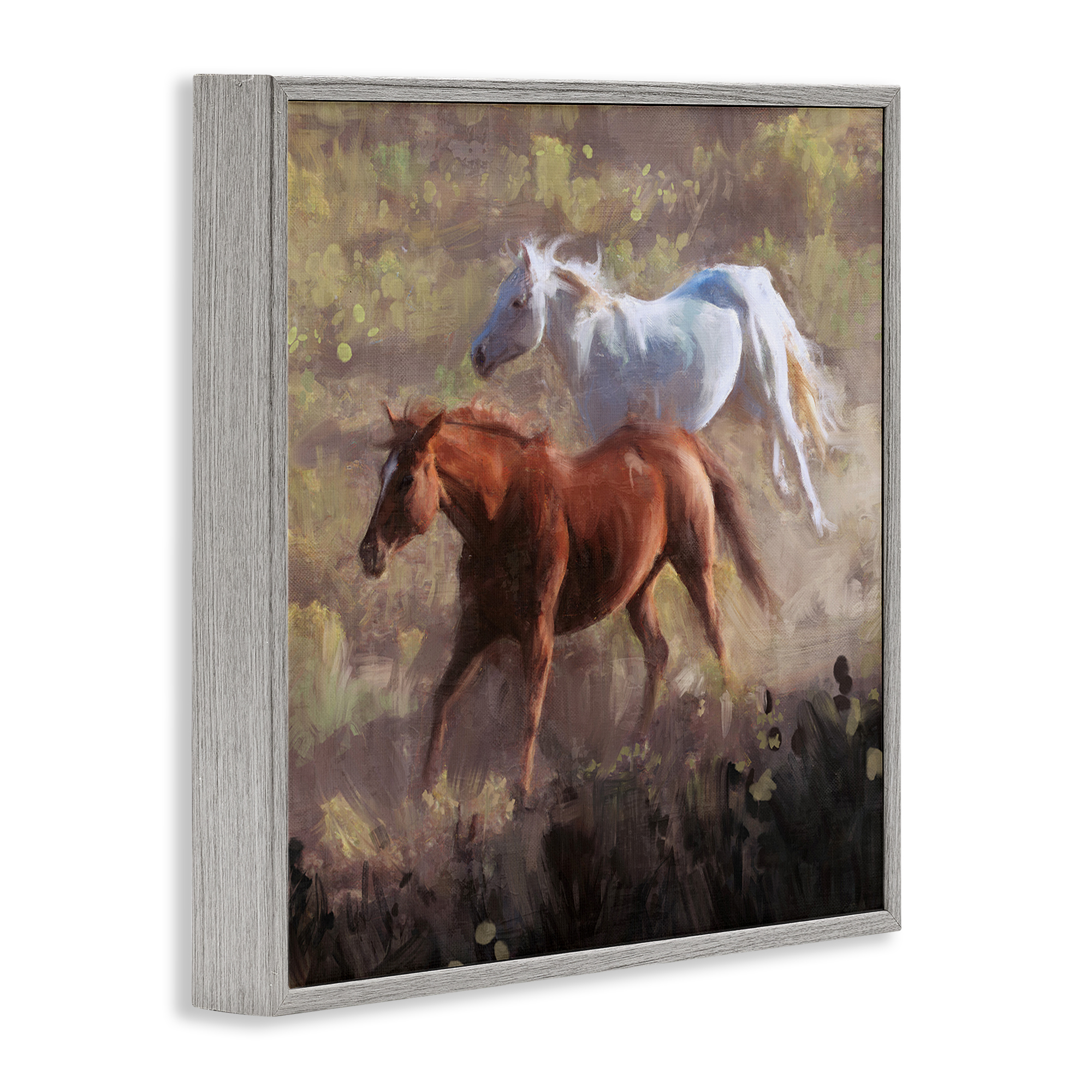 Stupell Industries Brown & White Wild Horses Animals & Insects Painting Gray Framed Art Print Wall Art, 12 x 12
