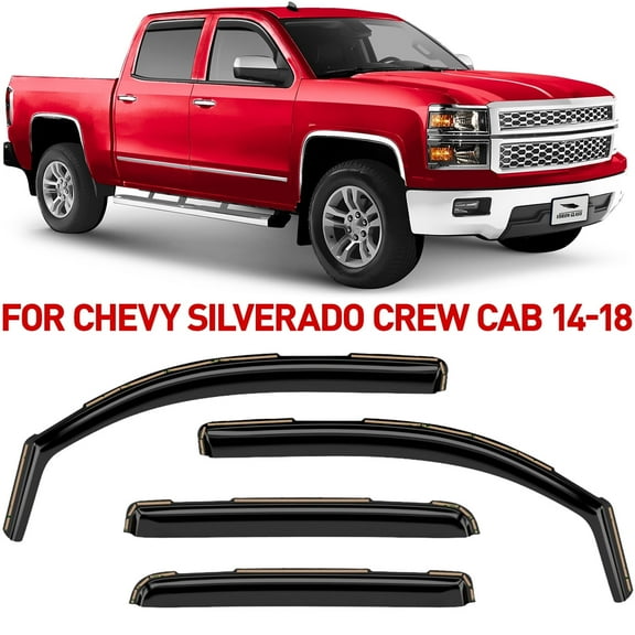 Voron Glass In-Channel Extra Durable Rain Guards for Trucks Chevrolet (Chevy) Silverado/GMC Sierra 2014-2018 Crew Cab, Window Deflectors, Vent Window Visors, 4 Pieces - 220009