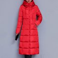 thumbnail image 2 of JUUYY Women's Winter Over Knee Removable Hooded Maxi Long Puffer Down Solid Color Trendy Coat Red M, 2 of 4