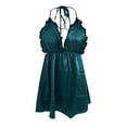 thumbnail image 4 of ALLLIST Green Summer Pajamas for Women Floral Cami Flounce Lightweight Satin V-Neck Sleepwear Dress Sleeveless Sexy Sleepwear for Women, 4 of 4