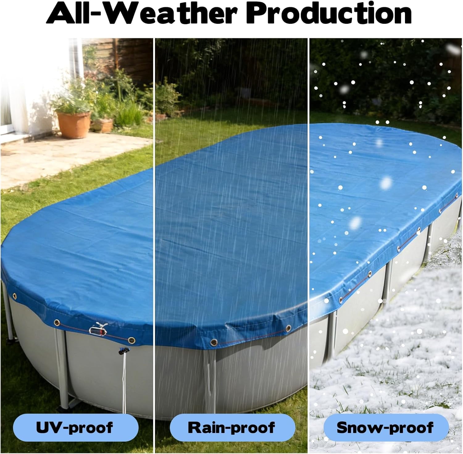 16x10 FT Oval Pool Cover for Above Ground Pools,Solar Oval Pool Cover Protector with Drawstring for Cold and UV Resistant,Dustproof -All-Weather Protection (Only Cover, Not Include Pool)