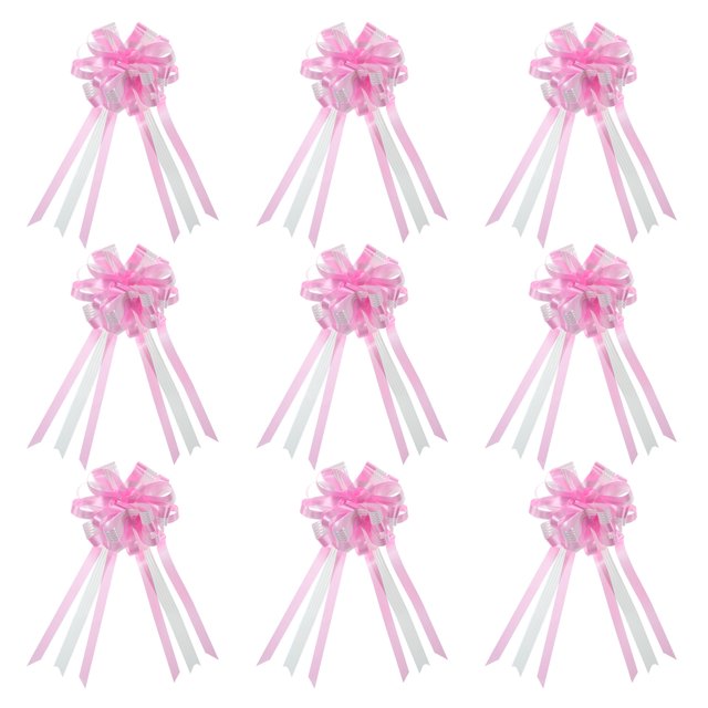 Unique Bargains 7' Christmas Pull Bow Baskets Present Wrapping Bows Large Flower Pull Bows Pink 10 Pack
