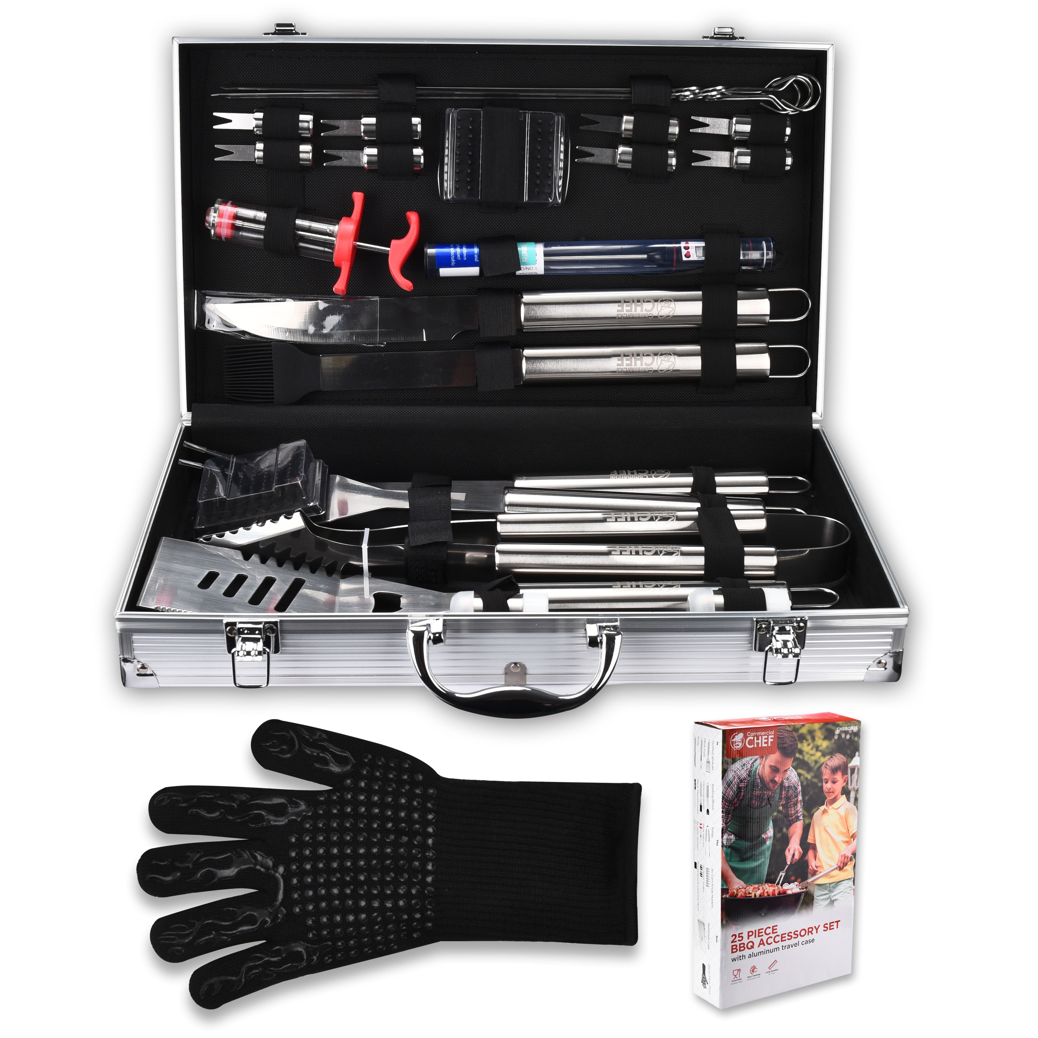 Commercial Chef 25-Piece Grill Accessories Set  Outdoor Cooking BBQ Tools with Aluminum Case