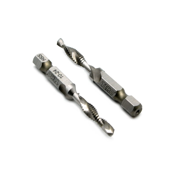 TEMO 2 pc 10-24 Combination Drill and Tap Multi Use Deburr Countersink Hex Bit