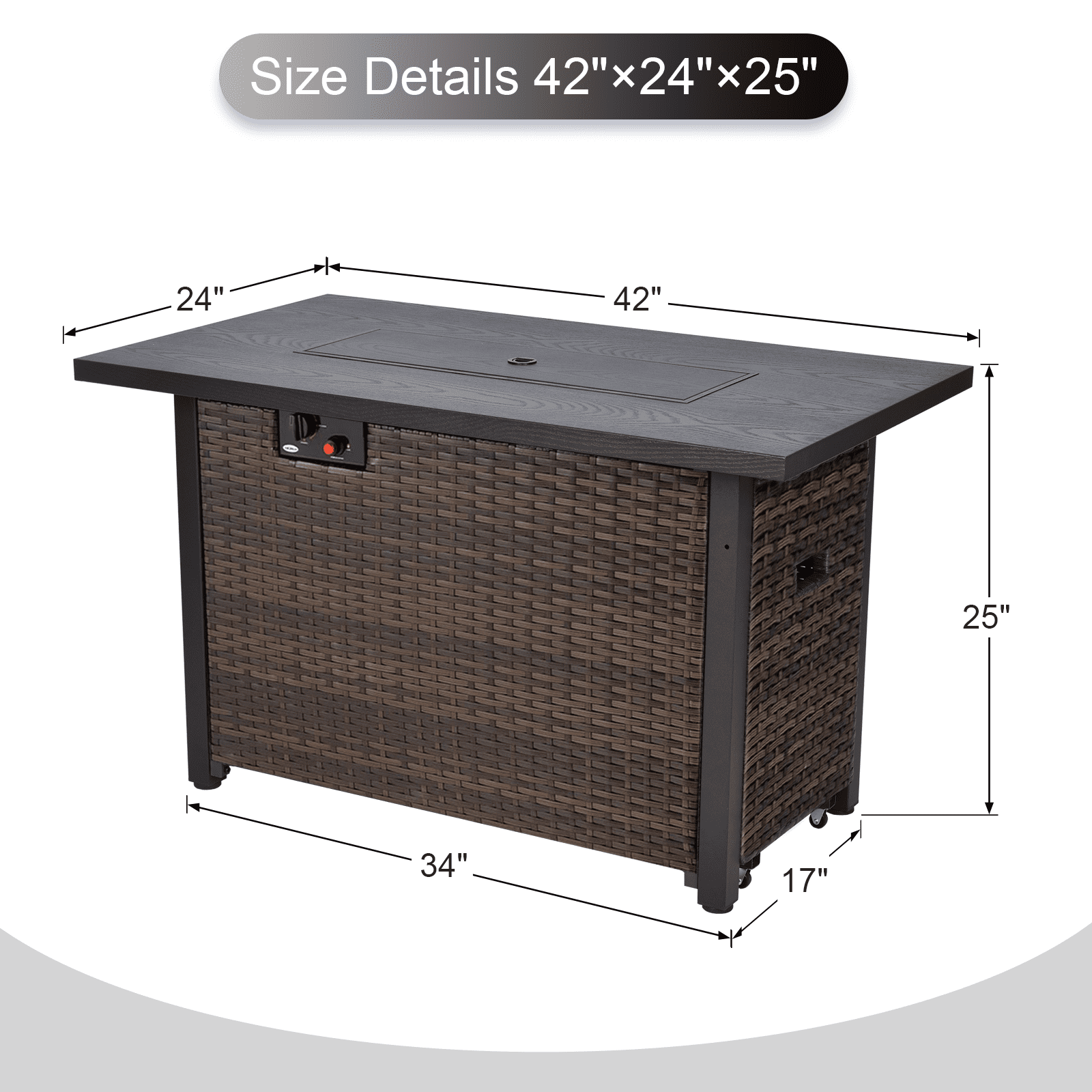 GREZONE 9 Piece PE Wicker Rattan Outdoor Patio Bar Sett with Fire Pit Table, Gray