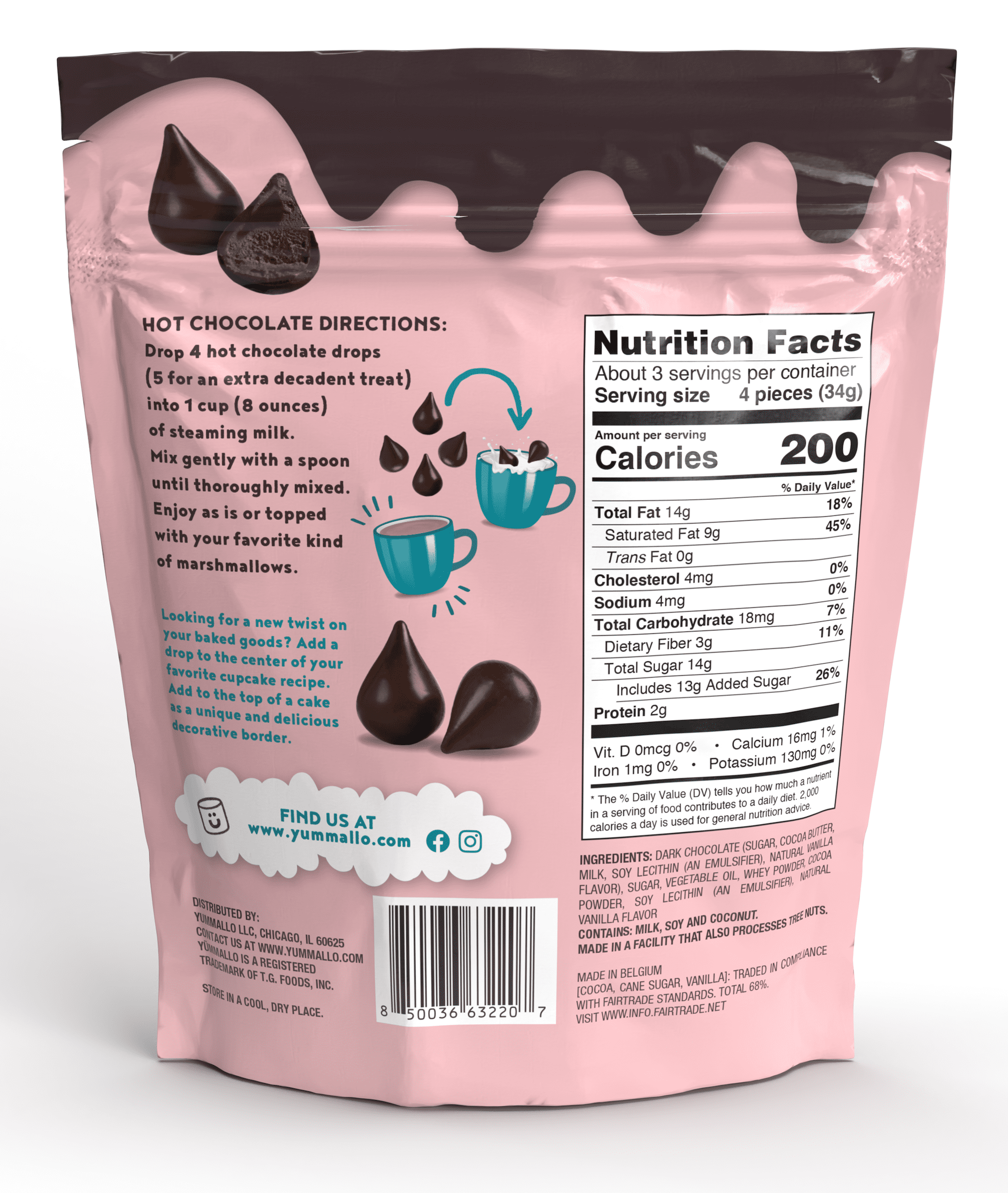 Yummallo- Dark Chocolate Drops, 4 ounces