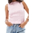 thumbnail image 2 of Women Shirred Tank Top Ruffle Sleeveless Tanks Frill Smocked Crew Neck Tops Pink M, 2 of 6