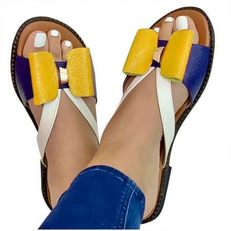 

Dvkptbk Slippers Stretch Orthotic Slide Sandals Sandals Woven Beach Wedge Slippers Bow Shoes Yellow 35