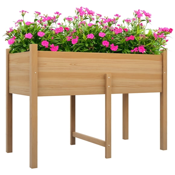 Outsunny Wooden Raised Garden Bed Elevated Planter Box for Flower, Natural