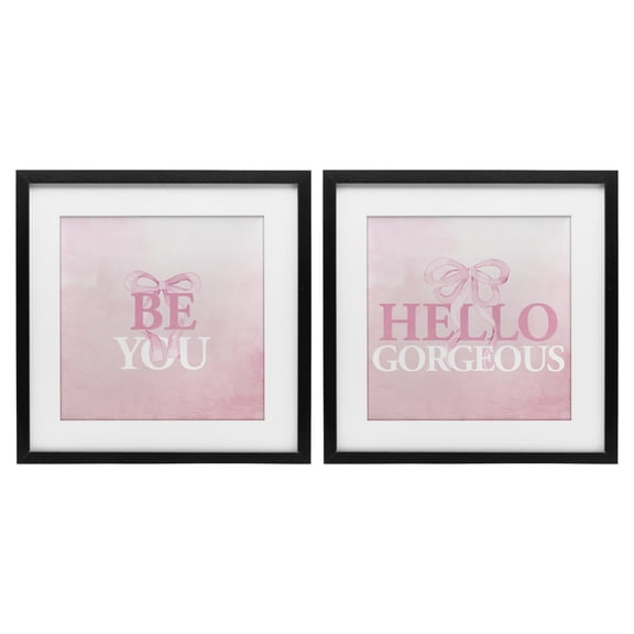 Pink Feminine Empowerments 2 Piece Black Framed Print Under Glass Set, design by Kim Allen