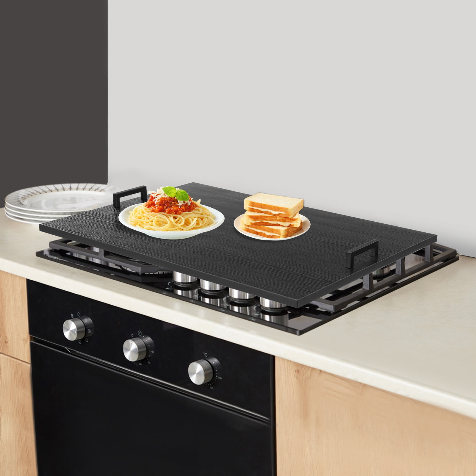 29*21*0.5 Modern Exquisite Appearance Rectangle Black Stove Top Cover With Handles for Cooktop Board