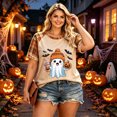 thumbnail image 6 of IYYVV Womens Fall Halloween Crew Neck Shirt Holiday Funny Pumpkin Ghost Graphic Tee Casual Short Sleeve Autumn Tops Brown L, 6 of 6