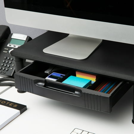 Mind Reader - Large Dual Monitor Stand w/storage - Black